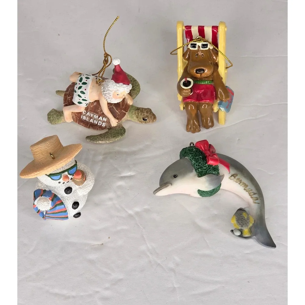 Tropical Beach Christmas Ornaments Lot Cayman Islands Santa Dolphin Bermuda 4pc